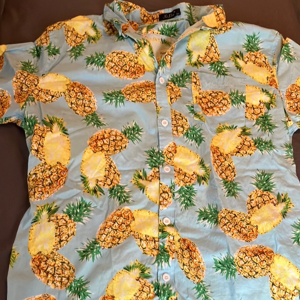 Xi Peng Pineapple Short Sleeve Button Up T Shirt